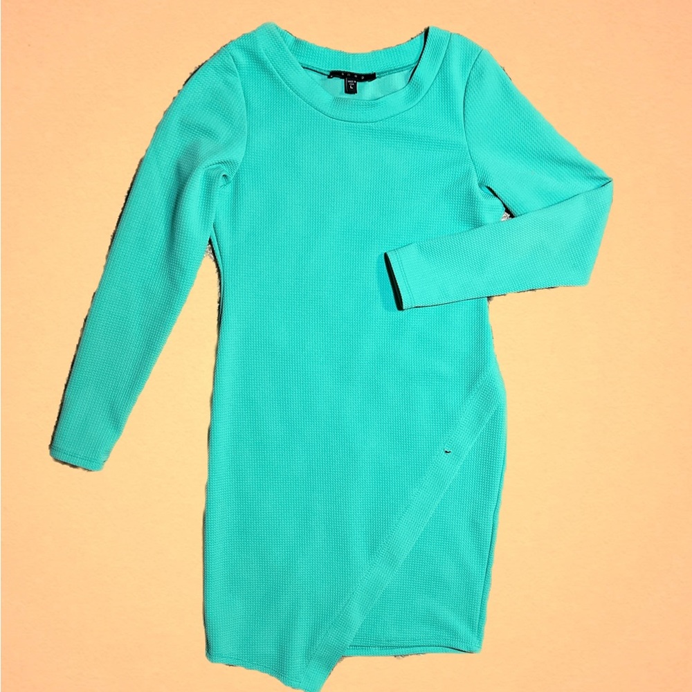 Mint green, large, fitted, asymmetrical dress